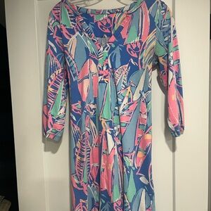Lilly Pulitzer - Colorful Tropical Sailboat Print Dress - Blue, Pink & Green